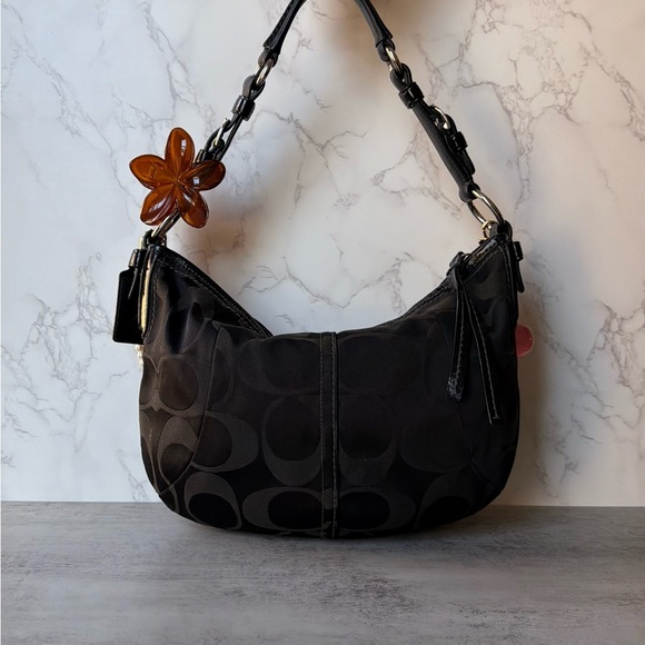 Black Coach Hobo Canvas Signature Shoulder Bag